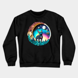 French Bulldog Frenchie Full Moon Galaxy Stars Trees Artwork Crewneck Sweatshirt